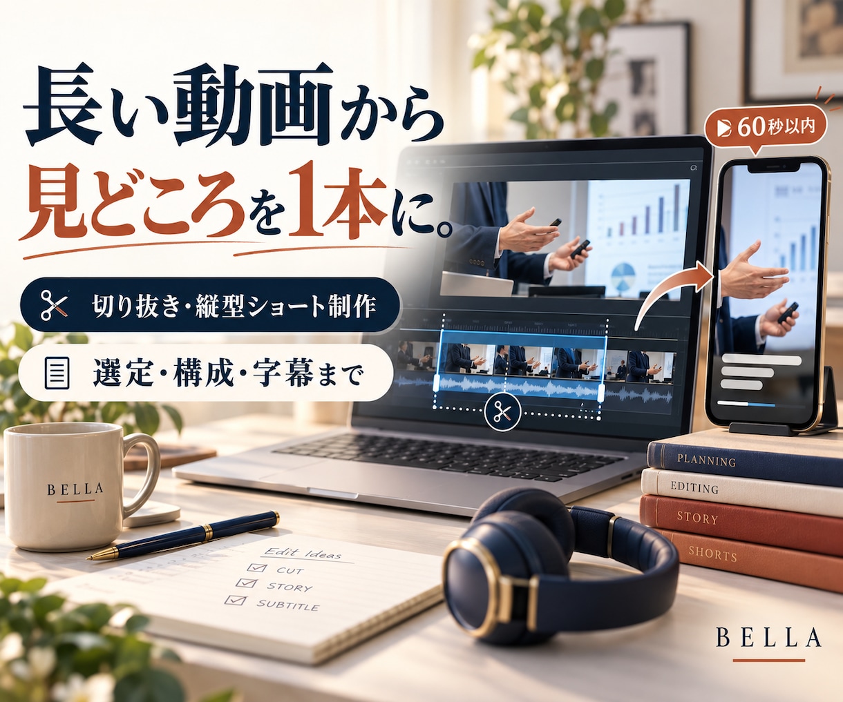 長い動画から見どころを選びショートを作ります 切り抜き箇所の提案から構成・字幕まで一括対応 イメージ1