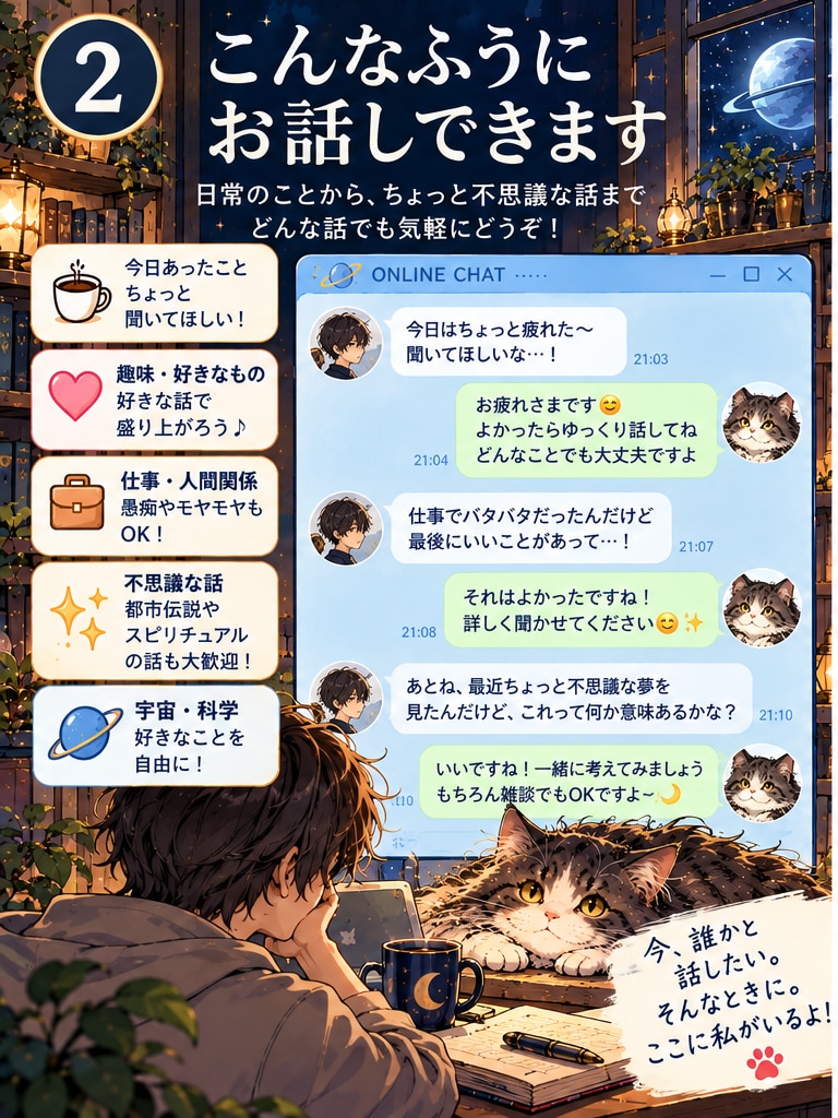 話題は何でもOK！60分間チャットでお喋りします 今誰かと話したい！！ 60分、文字で自由におしゃべり♪ イメージ1
