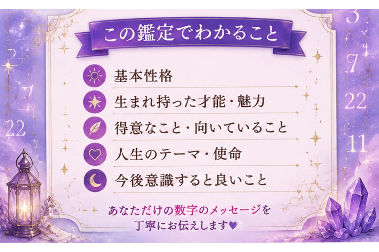 あなたの才能と人生のテーマを数秘術で読み解きます 自分らしい生き方や強みを数秘術で鑑定します イメージ2