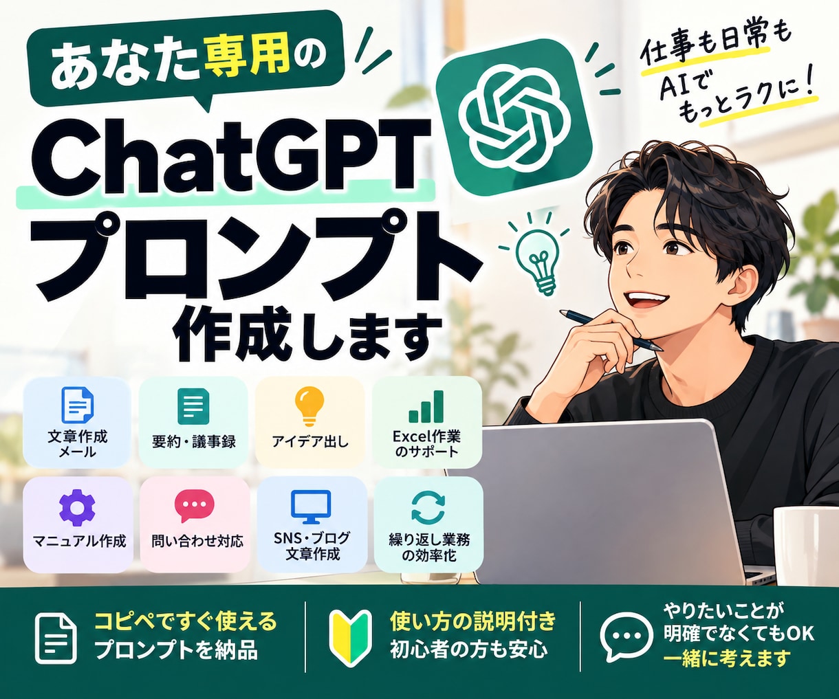 あなた専用のChatGPTプロンプト作成しますます 仕事・日常の「こうしたい」をAIで使える形にします イメージ1