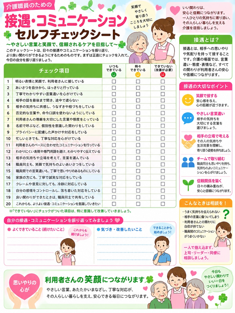 介護ケアセルフチェックシート3点セットを提供します 介護現場ですぐ使える3点セットです イメージ3