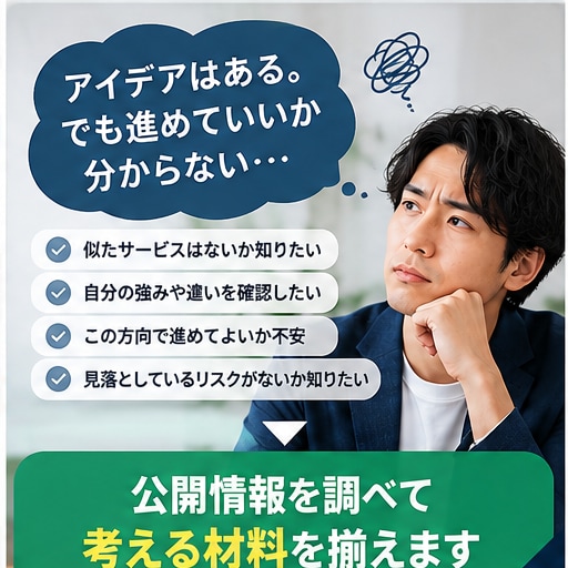 企画を公開情報で検証し判断材料を整理します 事実と仮説を分け、企画の次の一手まで整理 イメージ2
