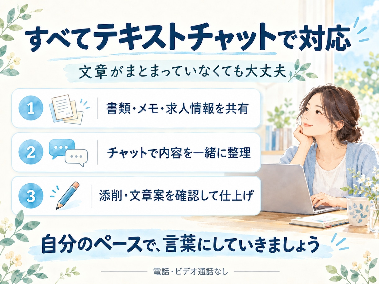 障害者雇用の応募書類・配慮事項を添削します 国家資格キャリコン×当事者経験｜書けない段階から相談OK イメージ4