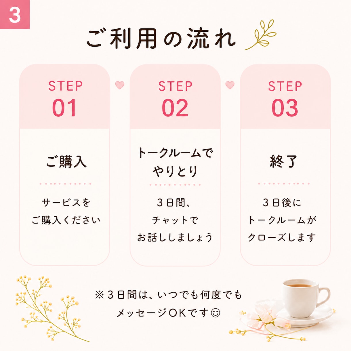 3日間チャット★子育て中ママがお話お聞きします 接客経験は15年以上♪雑談からお悩みまでなんでもOKです★ イメージ3