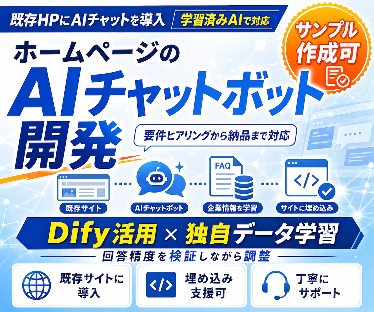 ホームページのAIチャットボットを開発します 【サンプル作成可】既存HPに学習済みAIチャットボット導入 イメージ1