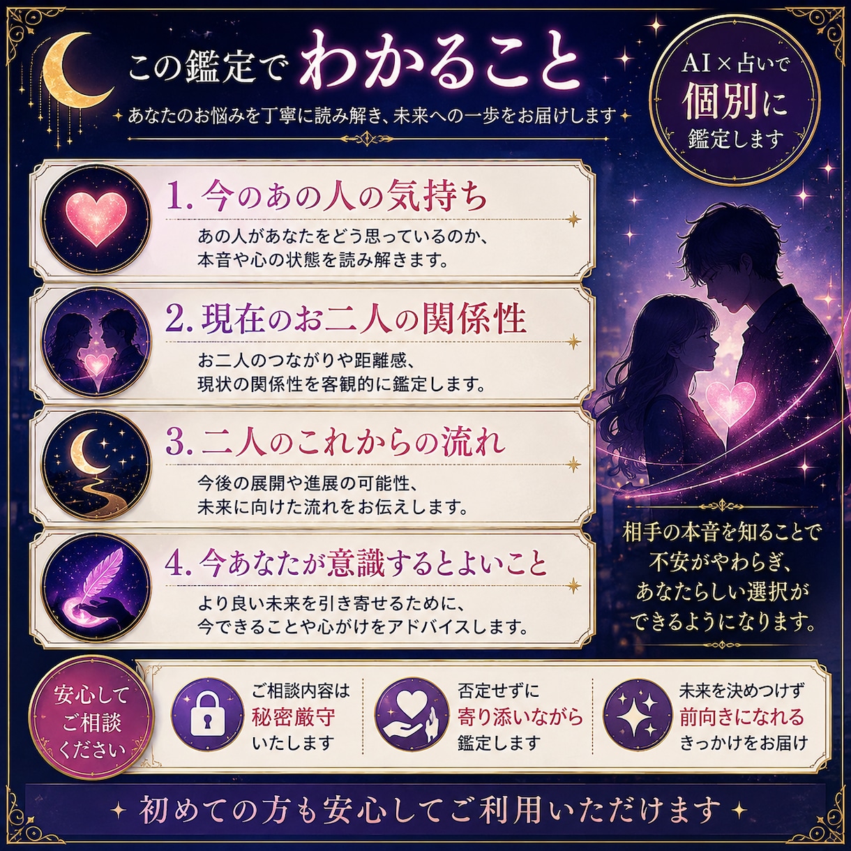 相手の気持ちと二人のこれからを丁寧に占います あの人の本音・今後・あなたができることを個別鑑定 イメージ2