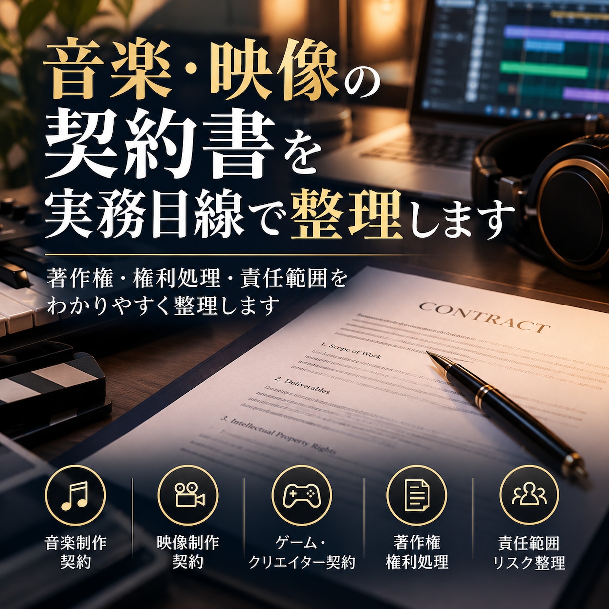 音楽・映像の契約書を実務目線で整理します 著作権・権利処理・責任範囲をわかりやすく整理します イメージ1