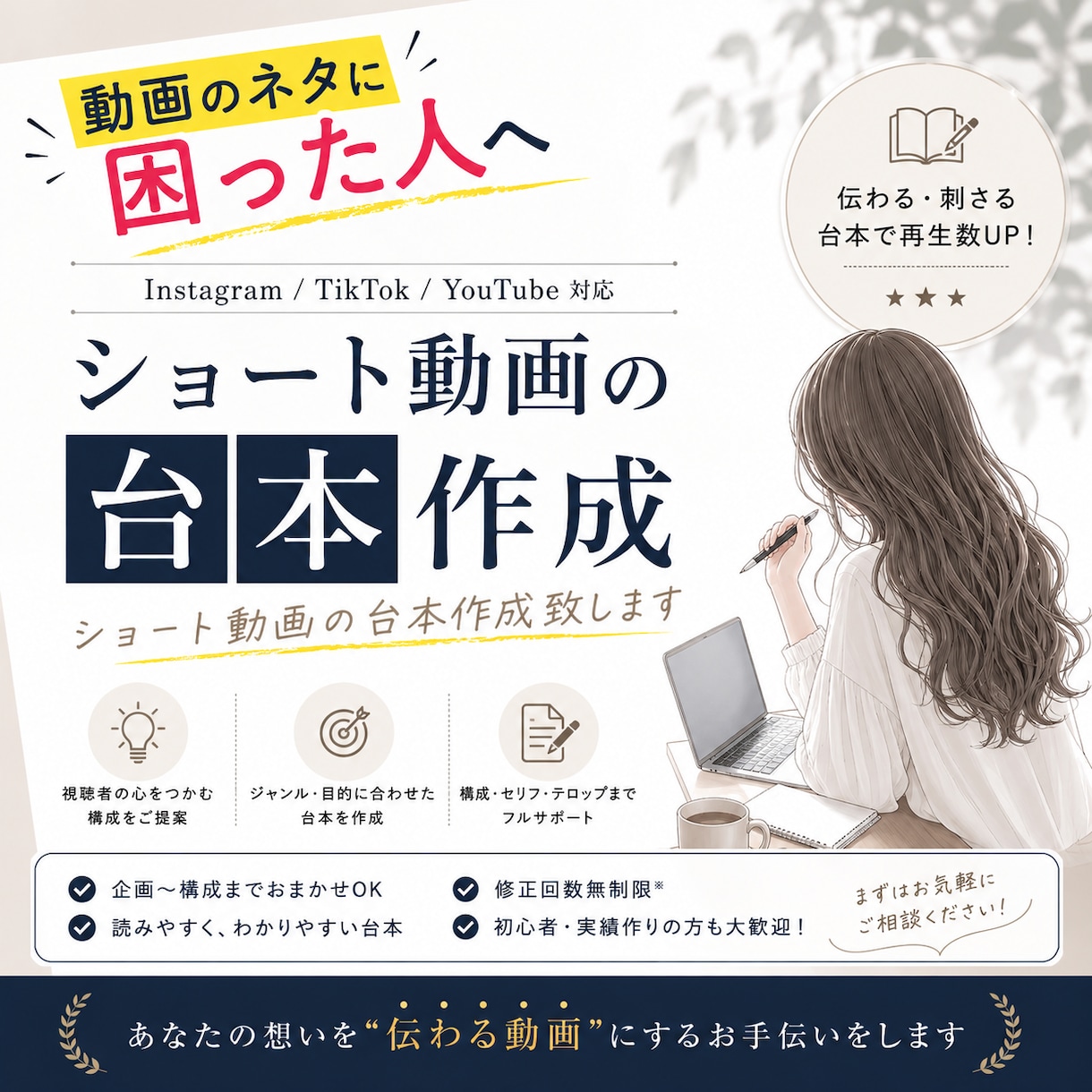 ショート動画の台本作成行います 迅速丁寧なお仕事を求めるあなたへ イメージ1
