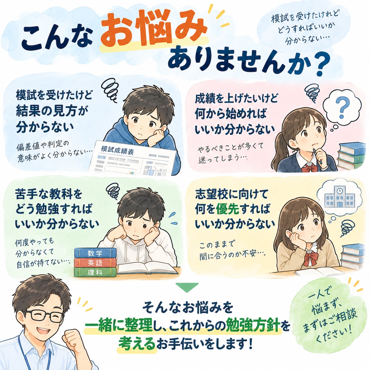 模試結果を分析して勉強方針を一緒に考えます 成績を見える化して、次にやるべきことを明確に イメージ2
