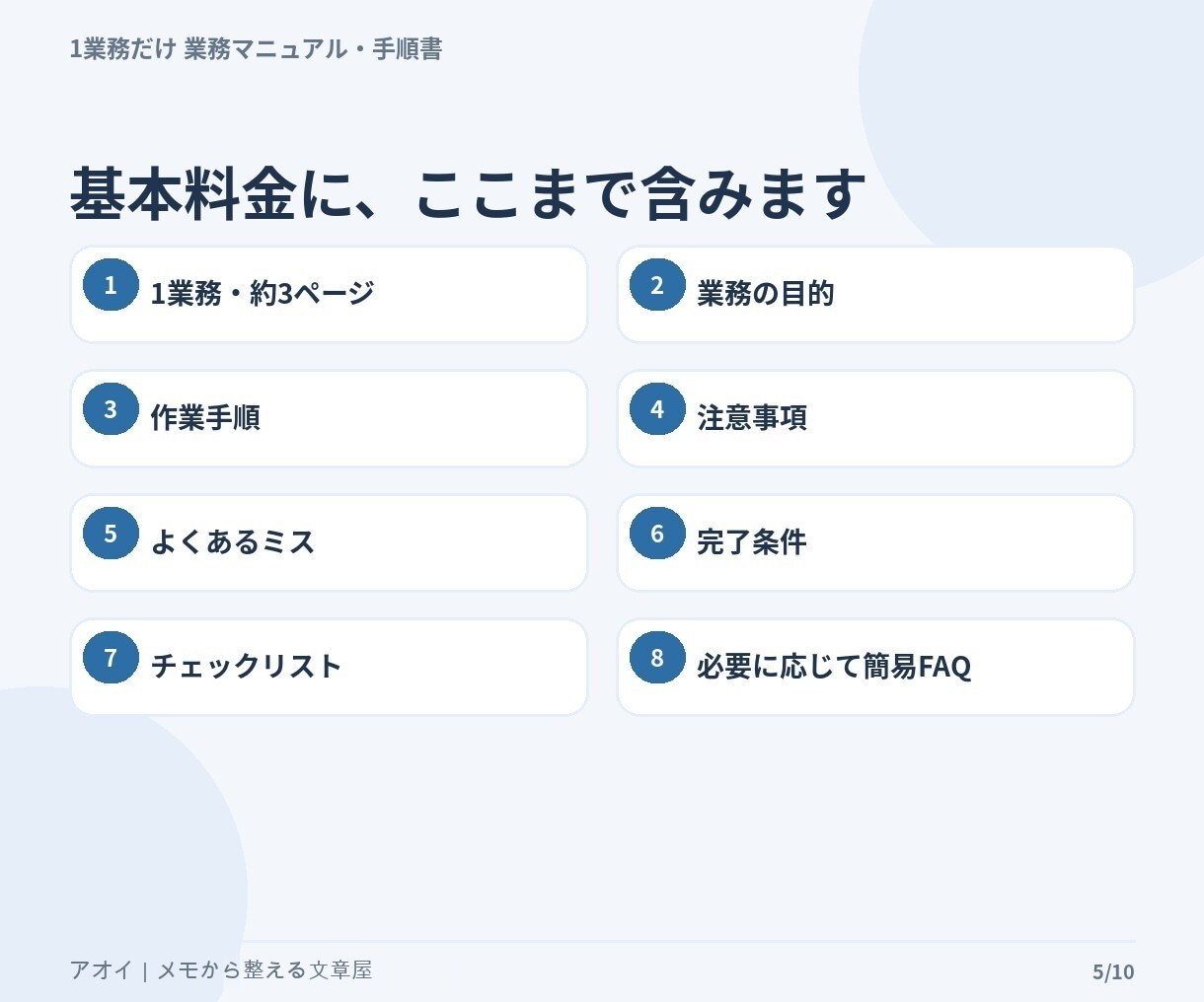毎回説明している業務1つを手順書にまとめます メモ・箇条書きから新人や引継ぎ相手が読める形へ整理します イメージ5