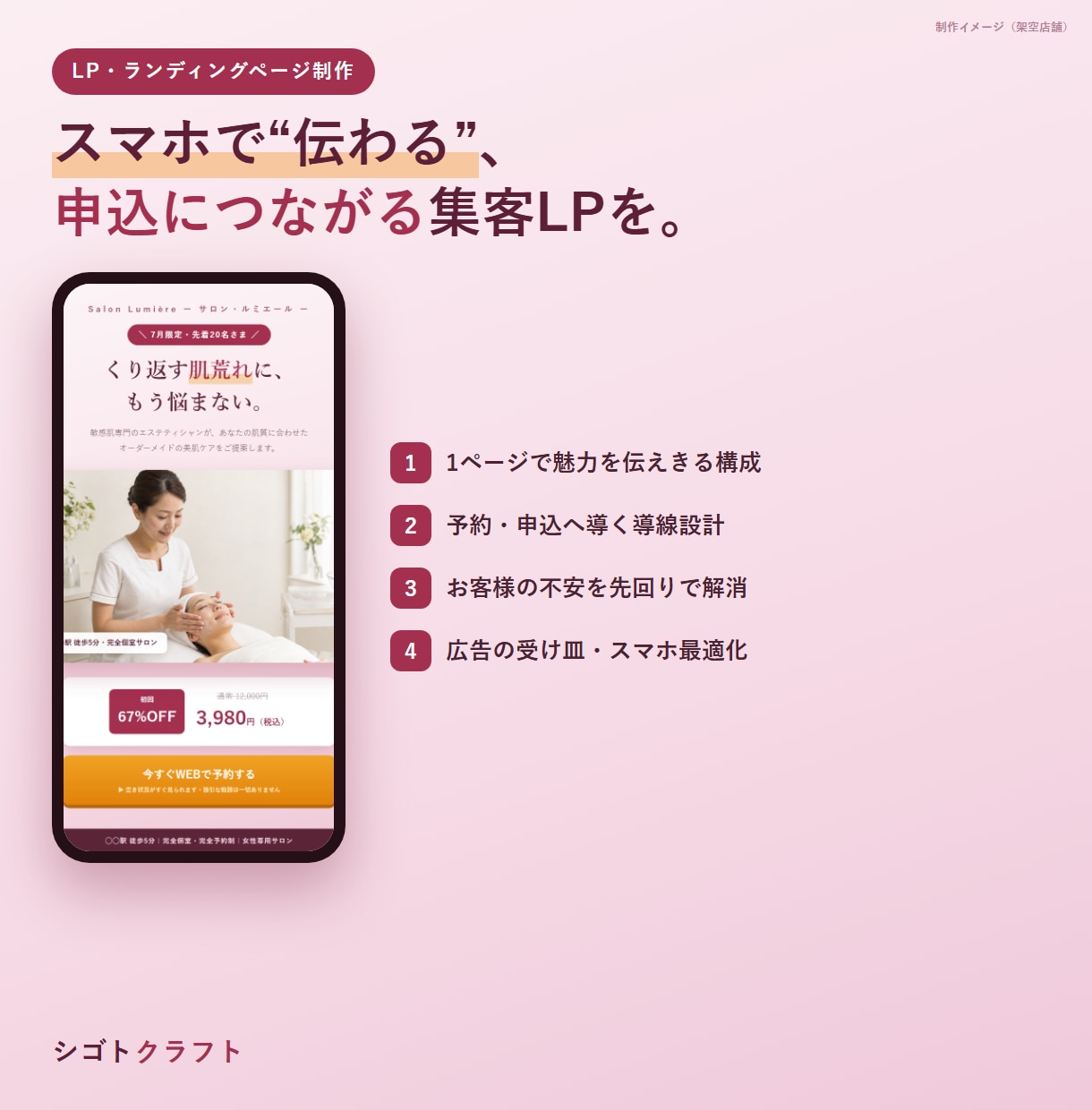 売れる流れを設計したLPを制作します 何をどの順で伝えるかの構成と文章から作ります イメージ1