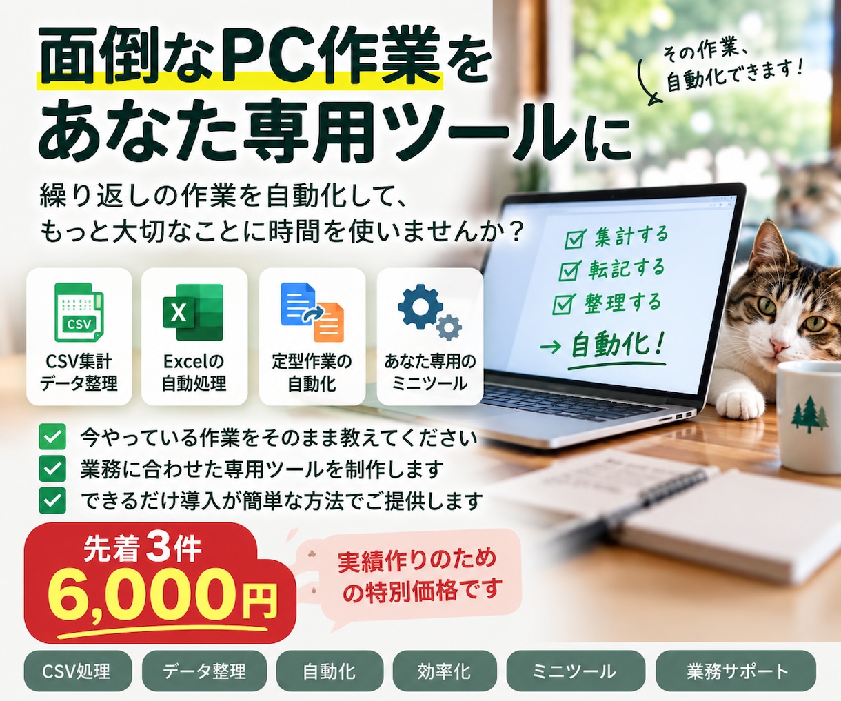 面倒なPC作業をあなた専用ツールにします CSV集計・転記・定型作業を自動化します イメージ1