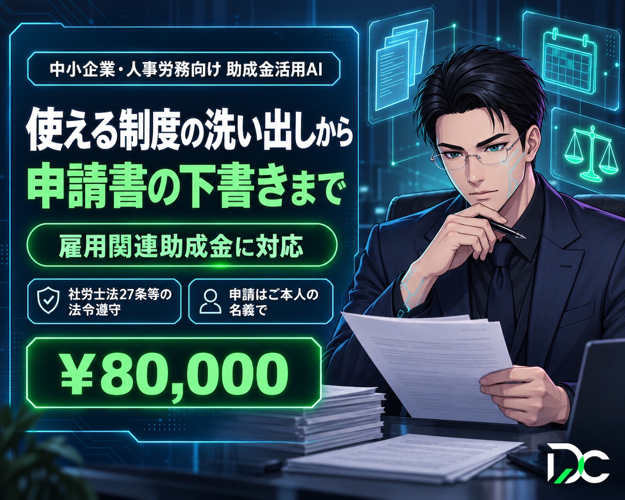 雇用関連助成金の適合整理と書類作成を支援します 雇用関連助成金の適合診断と申請書類づくりを本人作成支援AIで イメージ1