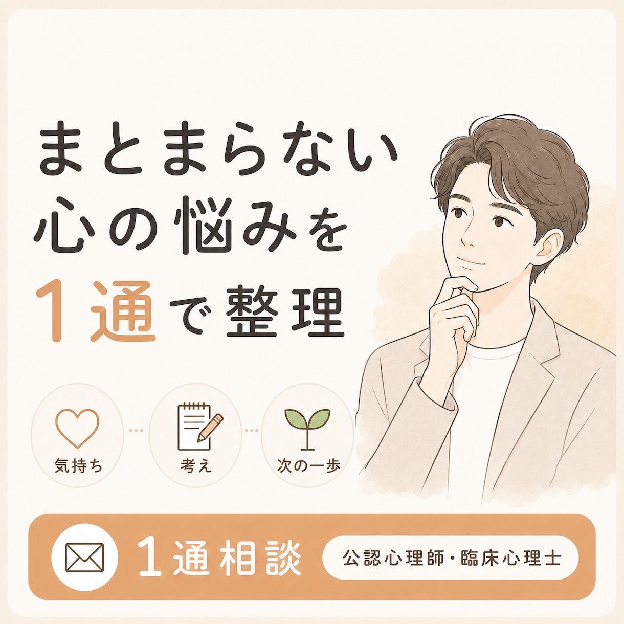 まとまらない心の悩みを1通で整理します 公認心理師・臨床心理士が、気持ち・考え・次の一歩を整理します イメージ1