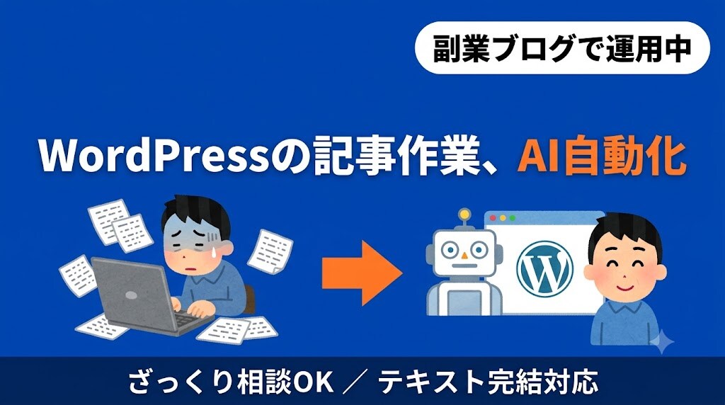 初心者OK｜WordPress記事AI自動化します ざっくり相談OK・副業ブログで運用中／テキスト完結対応 イメージ1