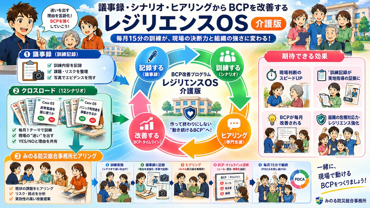 介護BCPの議事録の改善＆BCPの計画提案します 大学の訓練機関の訓練を受けて介護BCPの改善点を支援します イメージ2