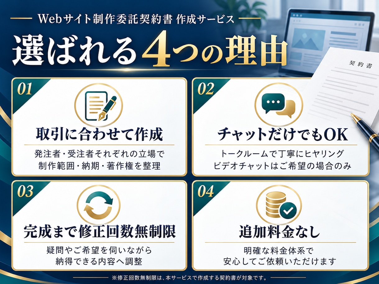 行政書士が「Webサイト制作委託契約書」作成します 契約書に強い行政書士が「Webサイト制作委託契約書」を作成。 イメージ2