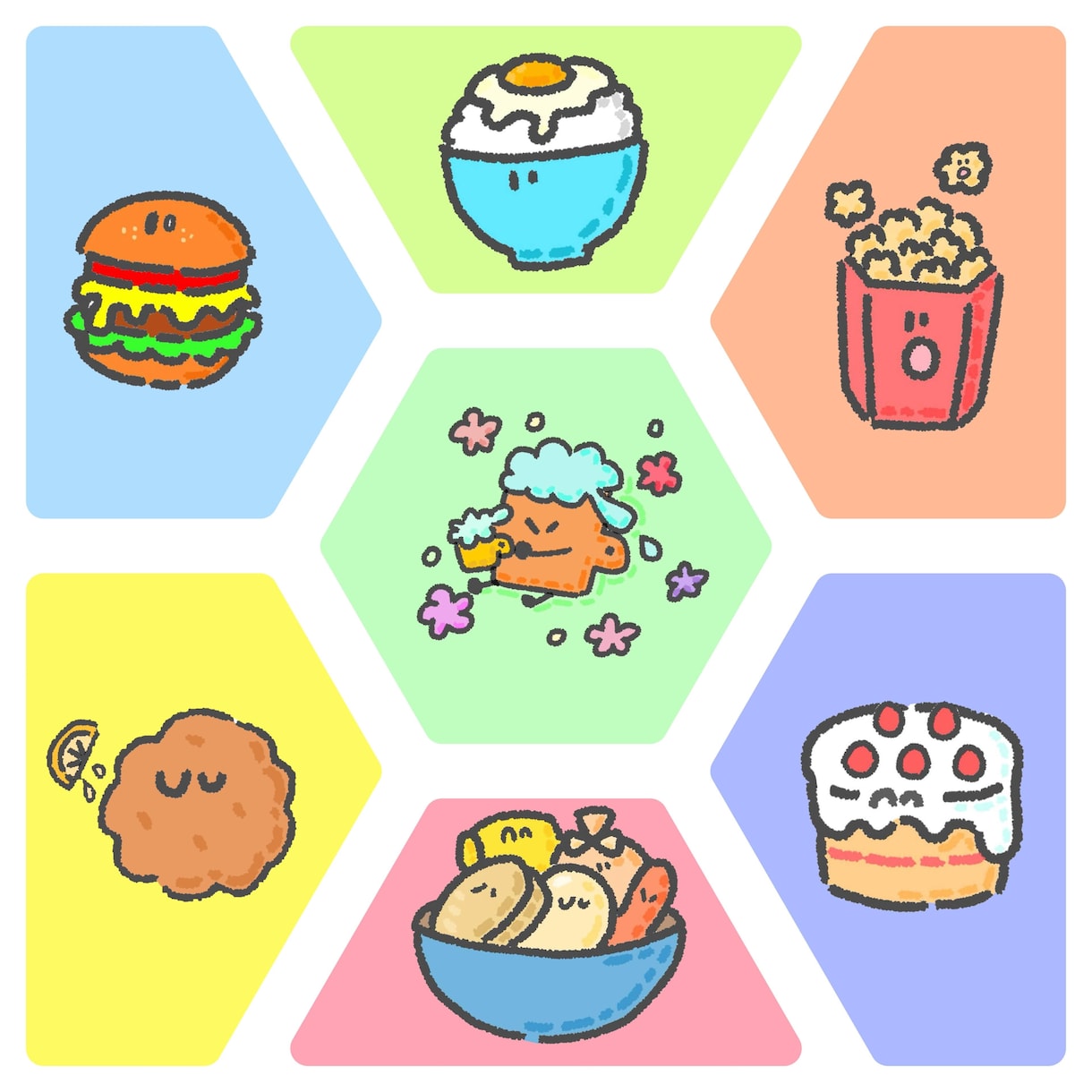 ゆるかわ食べ物イラスト3点セット描きます SNSやメニューにと使える可愛いイラスト作成します。 イメージ3