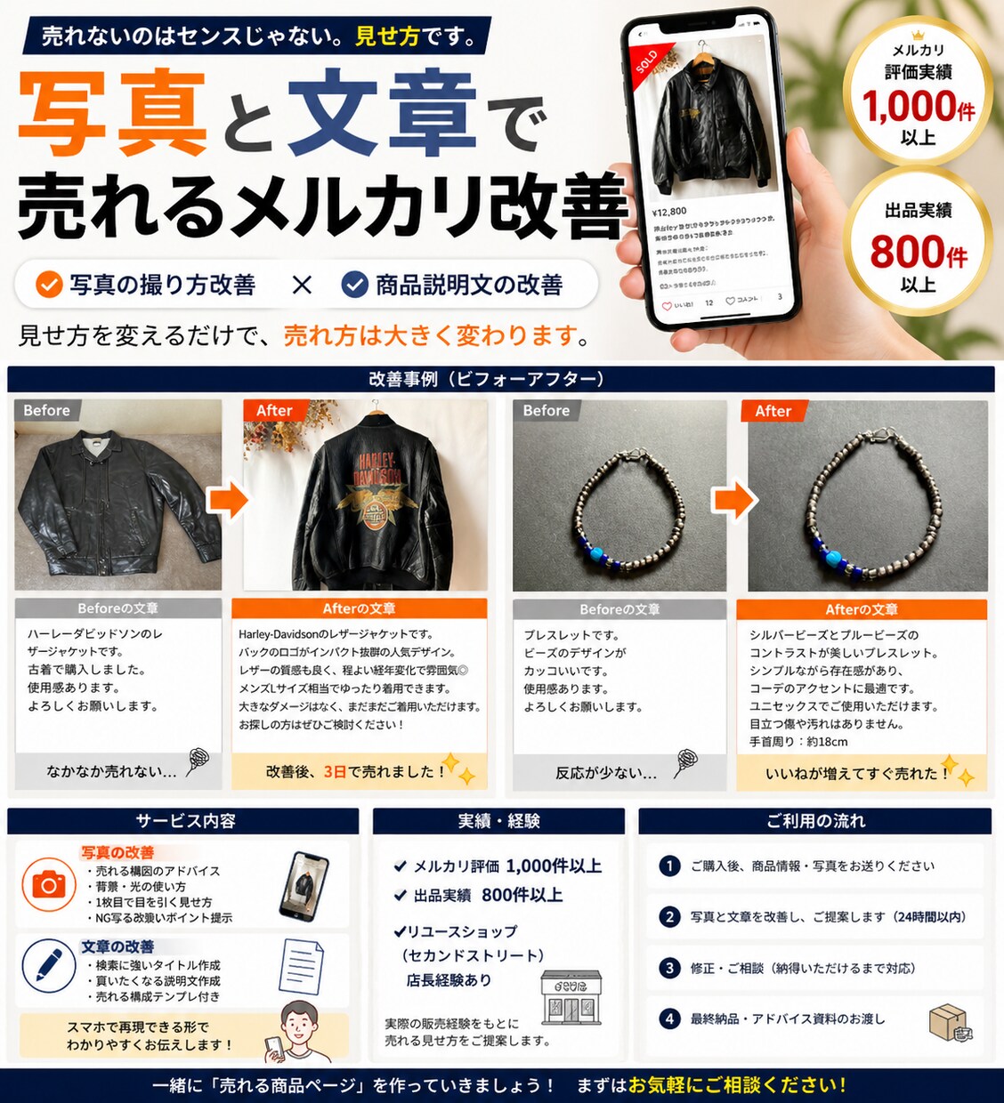 写真と文章で売れるメルカリ改善します 売れないのはセンスじゃない。見せ方です。 イメージ1