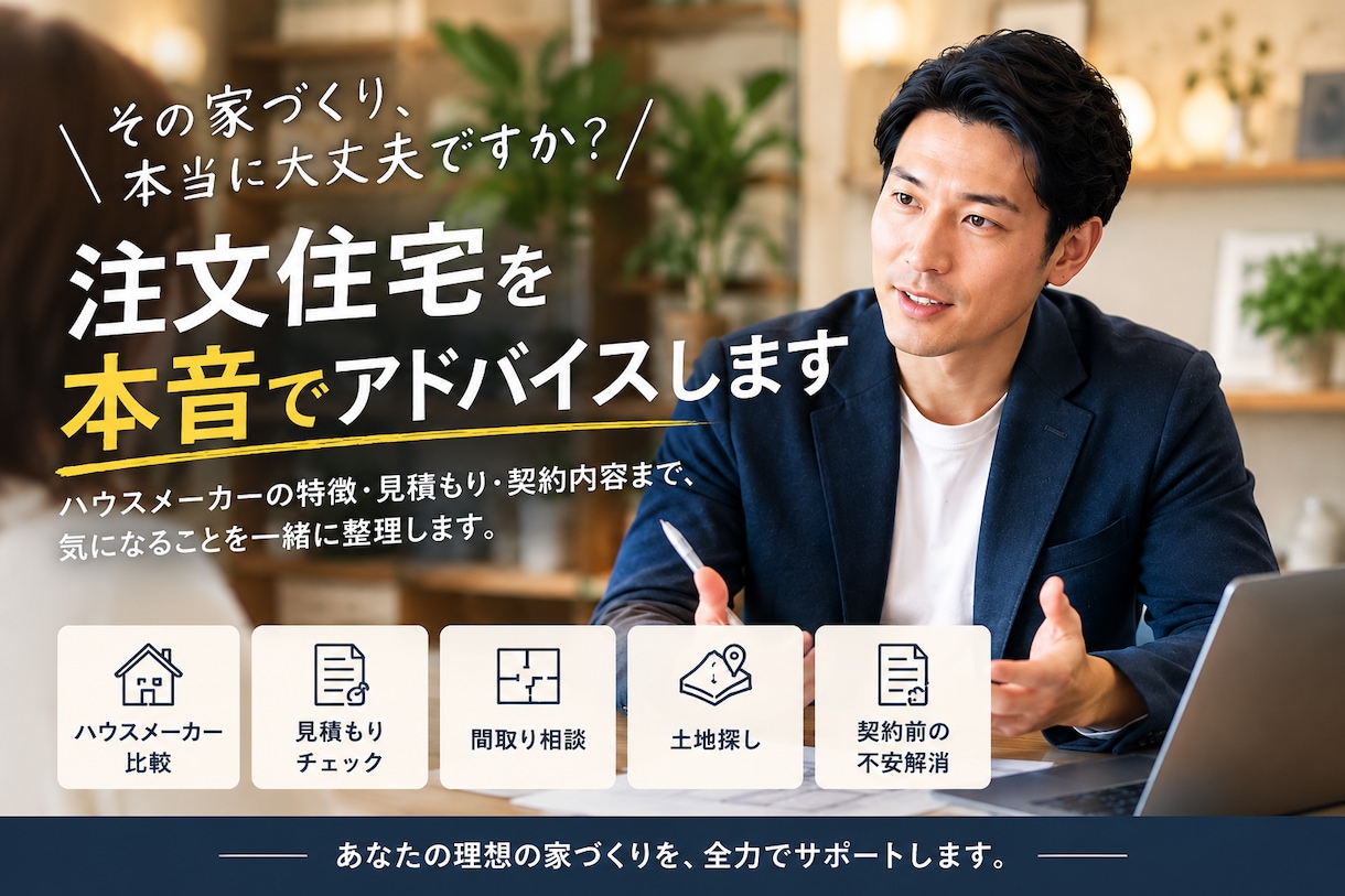 その家づくりを本音で診断します 営業経験者が本音で家づくりをサポートします イメージ1