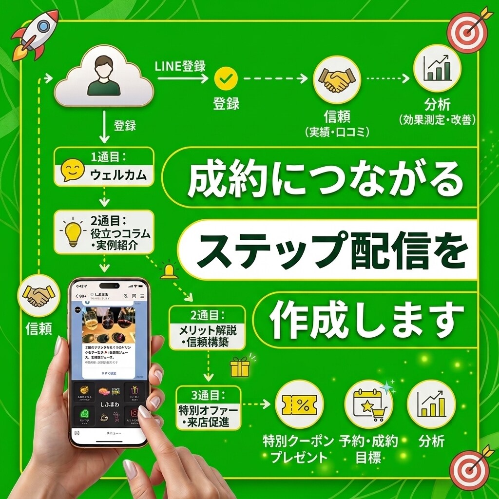 成約につながるステップ配信を作成します 登録後の自動フォローで反応率アップ！ イメージ1