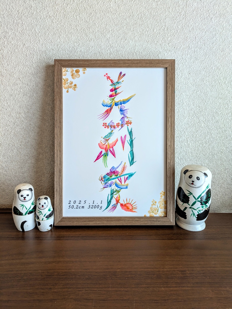 縁起物の花文字で、世界に一つの命名書を制作します ご出産のお祝いやニューボーンフォト、縁起物インテリアに イメージ1