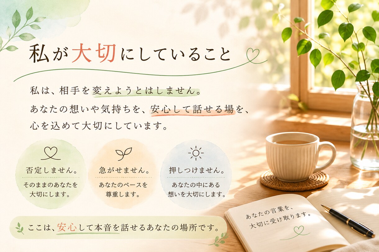 エメが本音を安心して話せる場をつくります 誰にも話せなかったこと、ここでは安心して話してみませんか イメージ3
