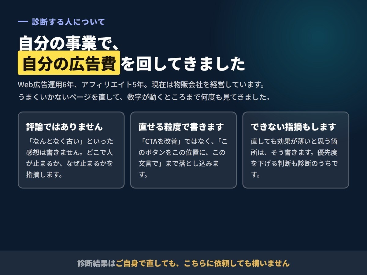 広告運用6年の視点でLP・HPを診断します 問い合わせが来ない原因を特定｜優先順位つきPDF｜最短3日 イメージ4