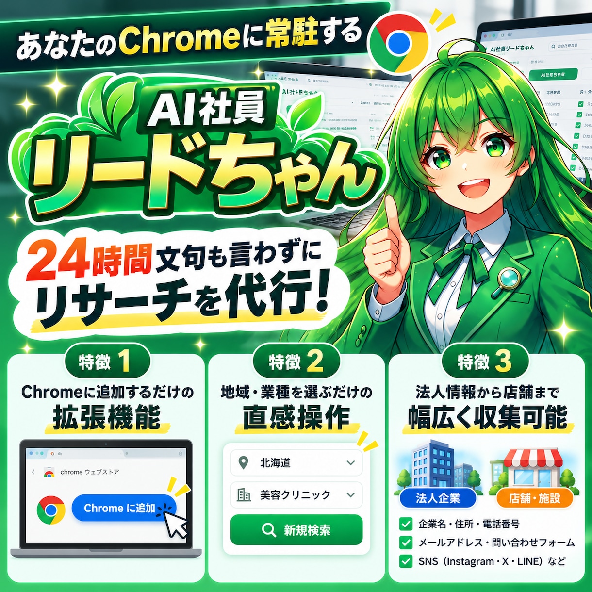 AI社員のChrome拡張で営業を自動化します 日々の反復作業を即自動化。月額保守付きで安心導入をサポート！ イメージ3