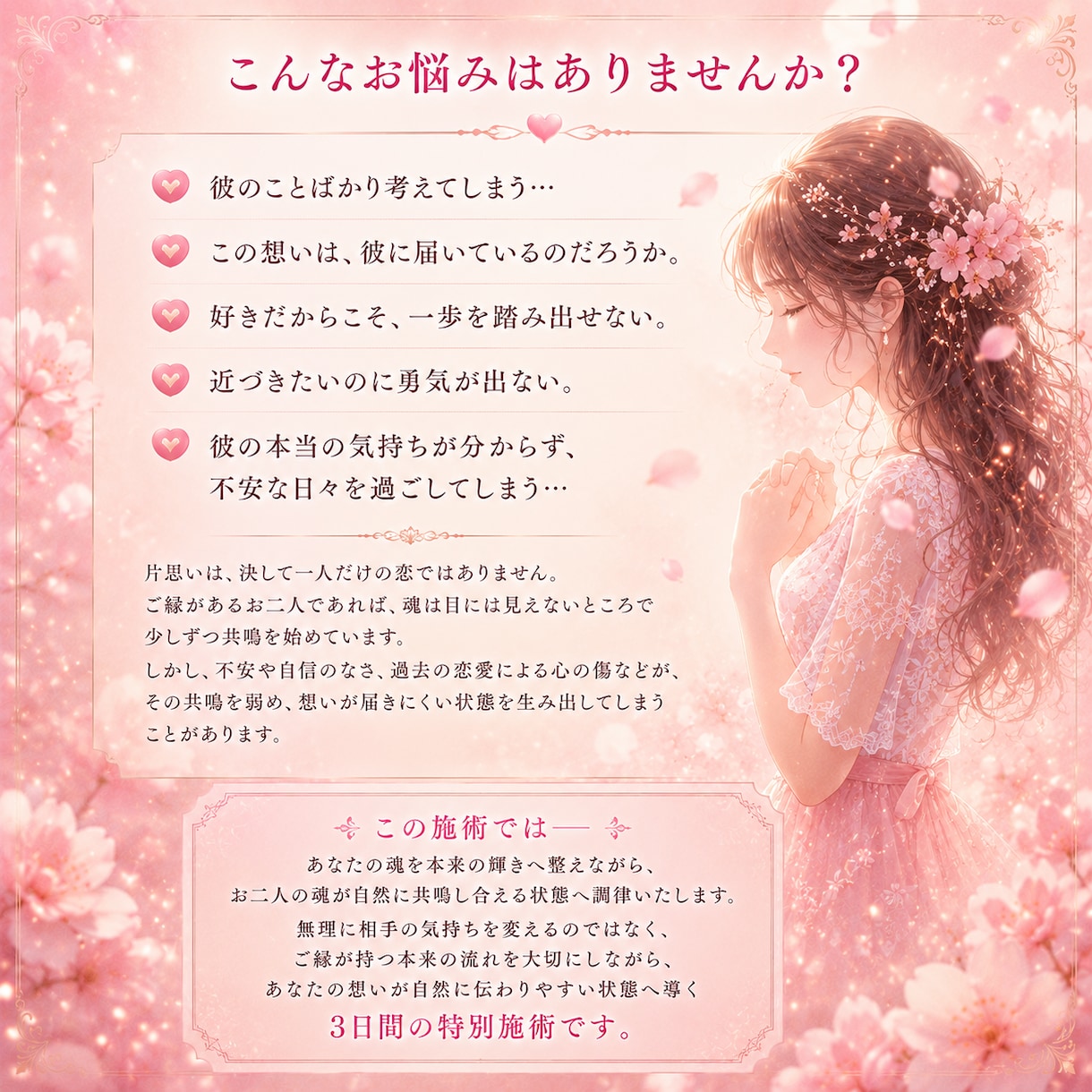 片思い成就施術ー思いが届く運命へ導きます 3日間 想念共鳴施術で恋愛成就 イメージ2