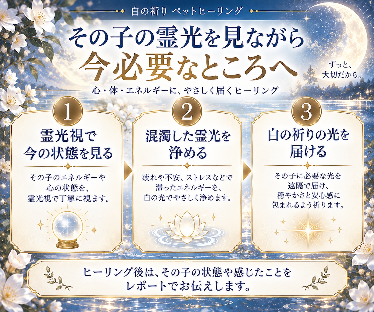 大切なペットへ癒しの遠隔ヒーリングを届けます 療養中・シニア・旅立った子へ｜白の祈りと癒しの光を届けます イメージ3