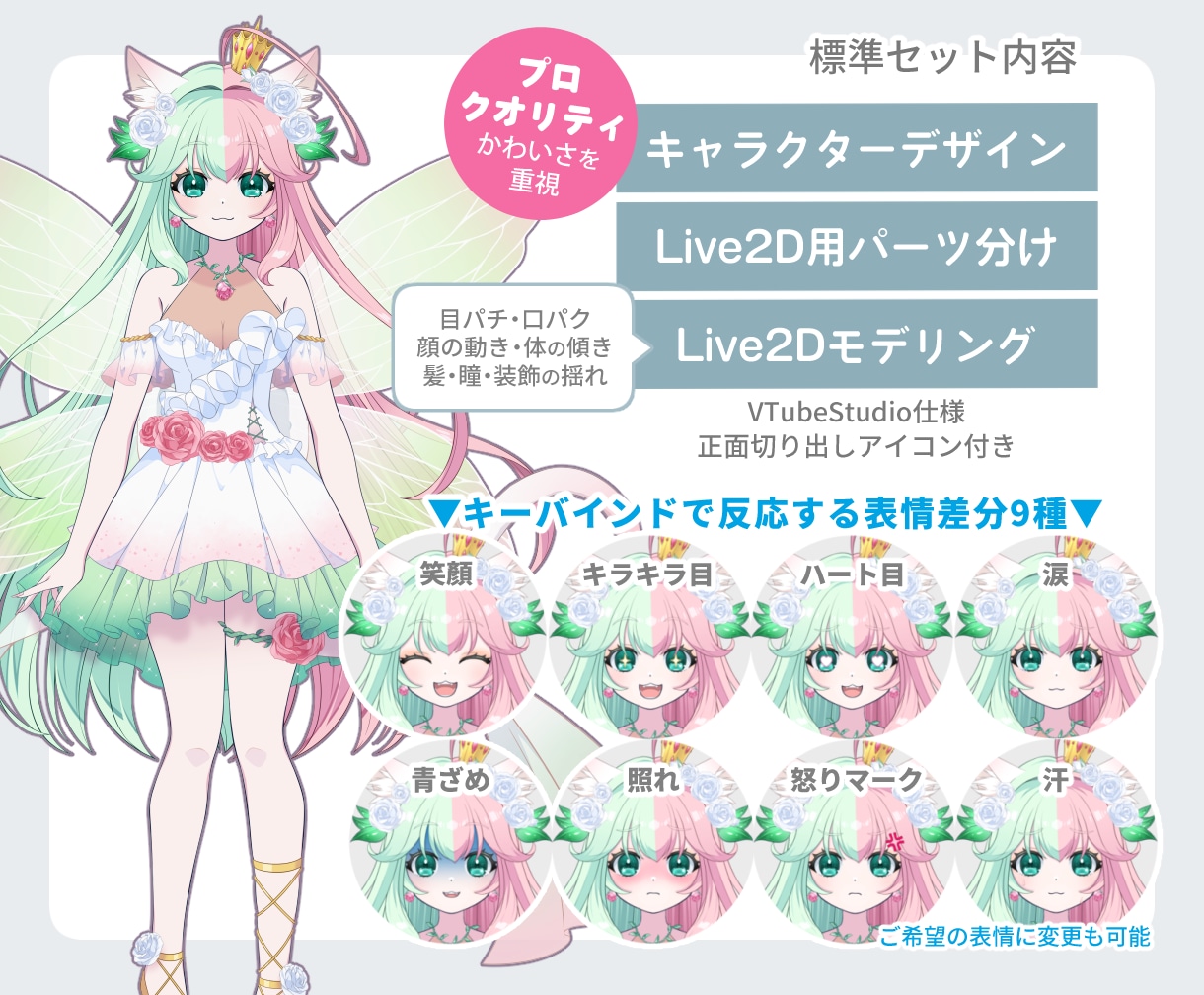 明るく可愛い高品質デザインVTuberを制作します デザインからモデリングまで・プロ歴10年以上のイラストで制作 イメージ2