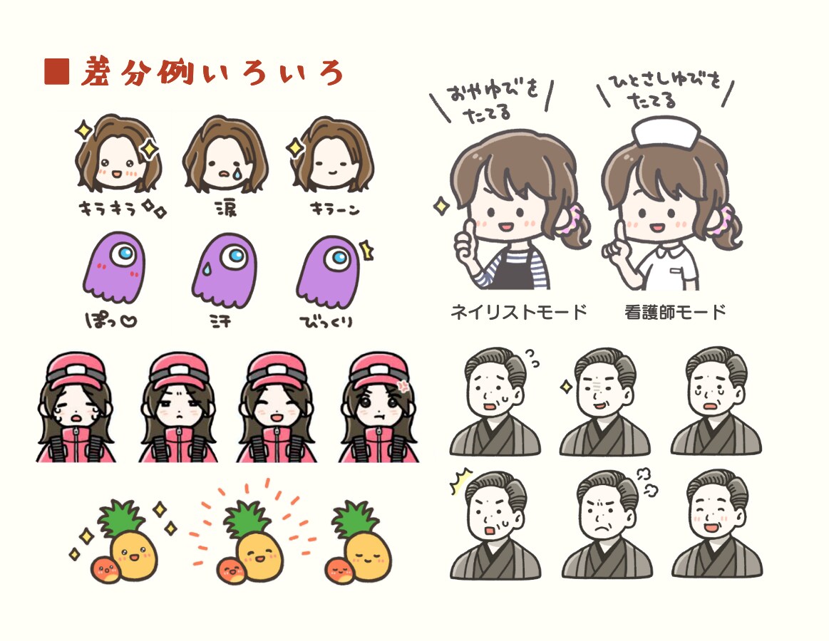 差分5点セット！ブログ・動画用アイコン描きます 複数の表情パーツを自由に組み合わせられるpsdデータ納品☺︎ イメージ8