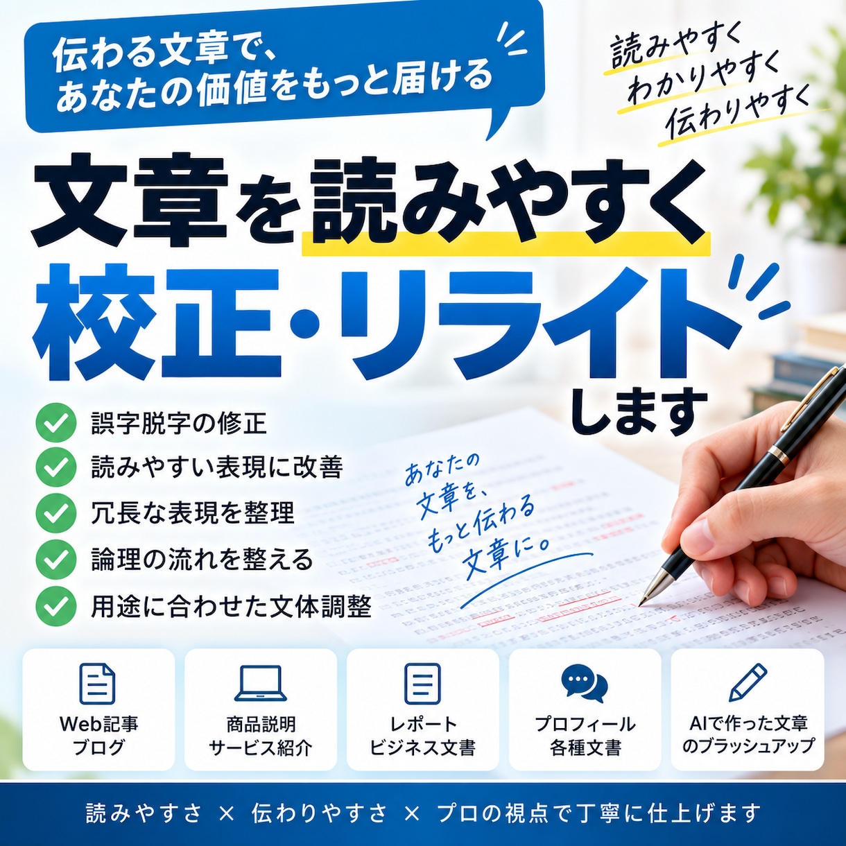 文章を読みやすく校正・リライトします 伝わりやすさと論理の流れを整えます イメージ1