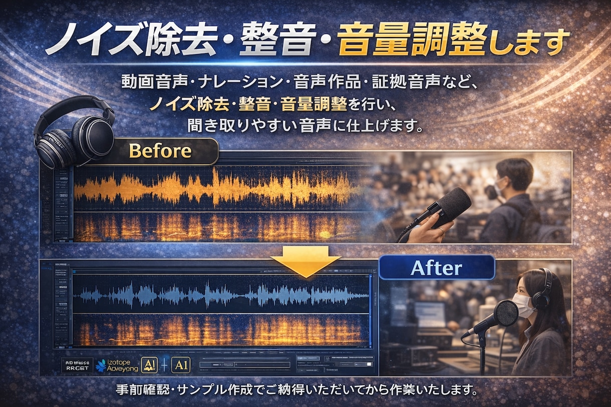 ノイズ除去、整音、音量調整します 動画・証拠音声を聞き取りやすく改善 イメージ1