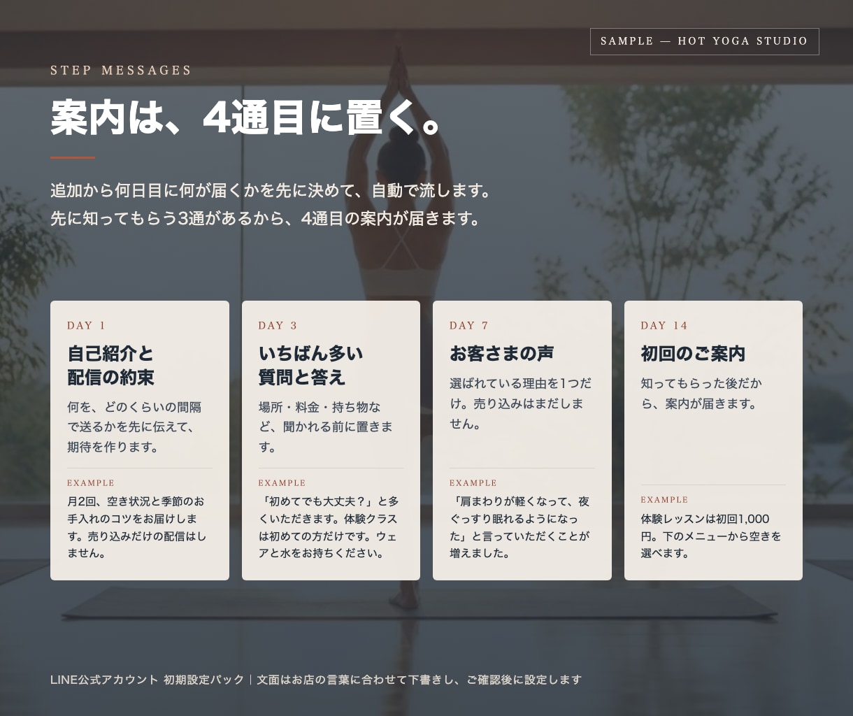 LINE公式の初期設定を丸ごと整えます 押されない公式LINEを、3枠メニューと自動応答で使える形に イメージ2