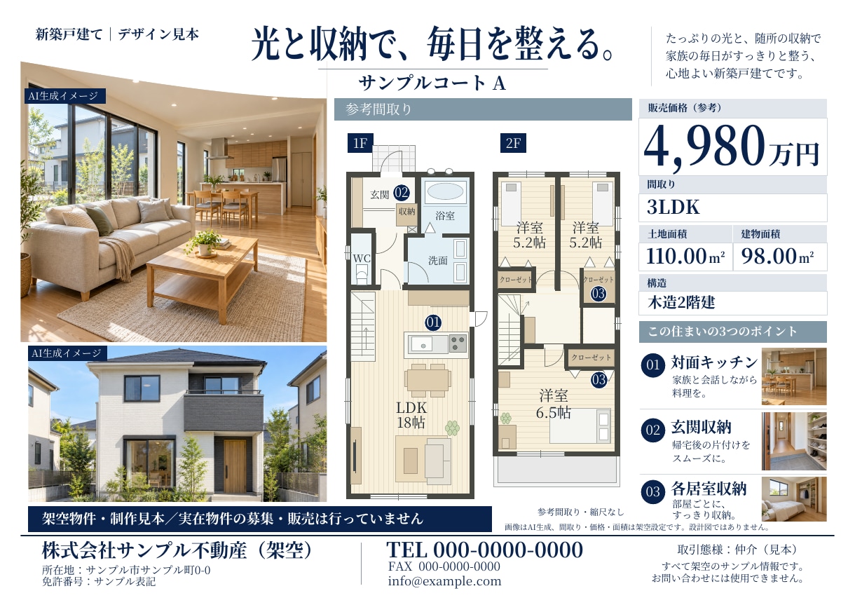 不動産マイソクをテンプレートで制作します ３種から選べるＡ４片面・ＰＤＦ納品・修正２回 イメージ1