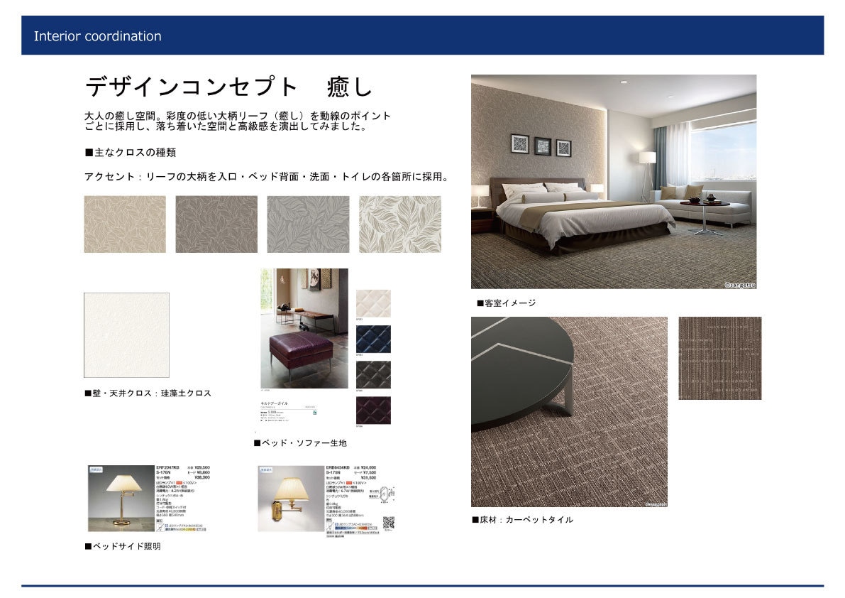 ホテル改装クロス等のデザイン提案いたします 一級建築士とインテリアコーディネーターのプロがご提案します。 イメージ1