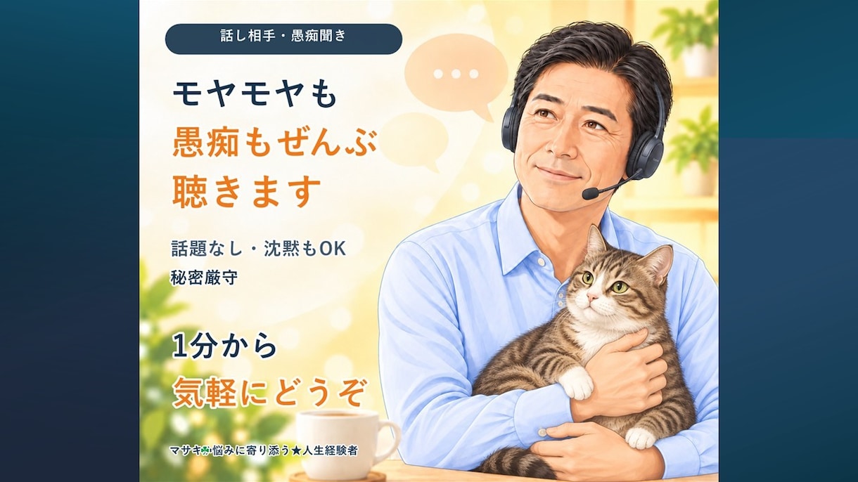 愚痴も雑談も1分からやさしくお聴きします 話題がなくても大丈夫。否定せず受け止めます イメージ1
