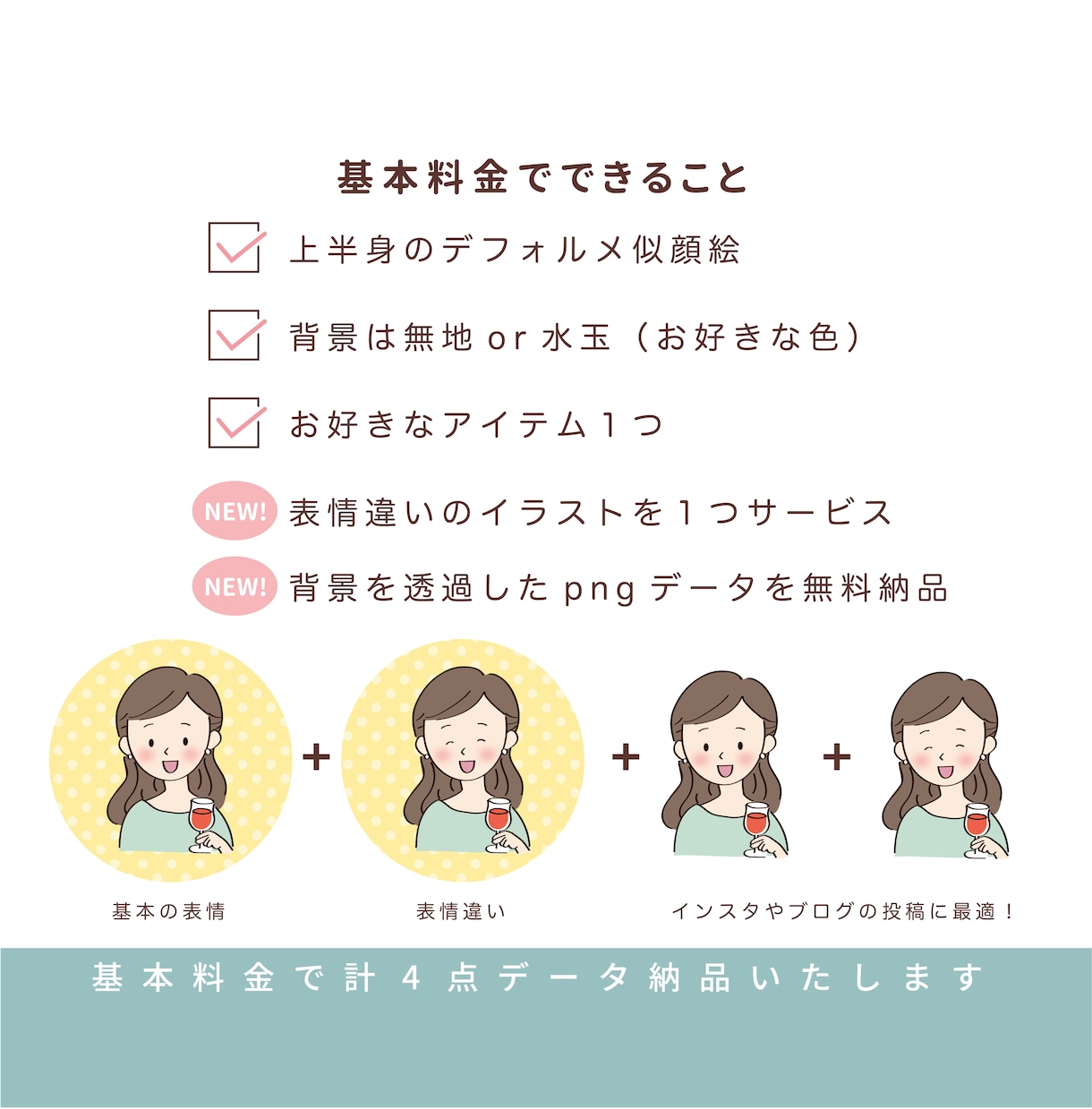 アイテム入りの可愛い似顔絵アイコン２種類作ります デフォルメ似顔絵アイコン□アイテムひとつ無料！表情違い付き イメージ2