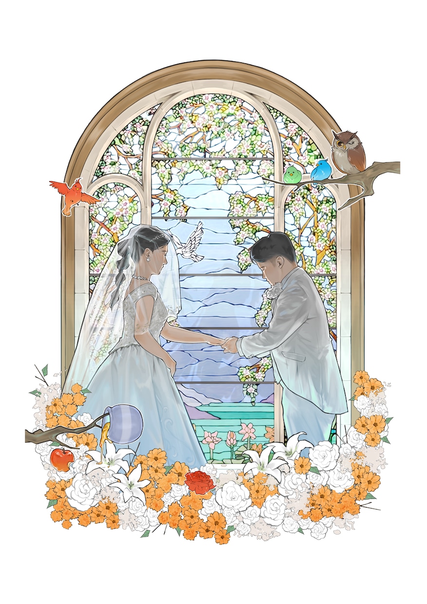 写真を元に繊細なウェディングイラスト作成します 「ポーズはこれ、衣装はこっち」など絵ならではの要望を叶えます イメージ1