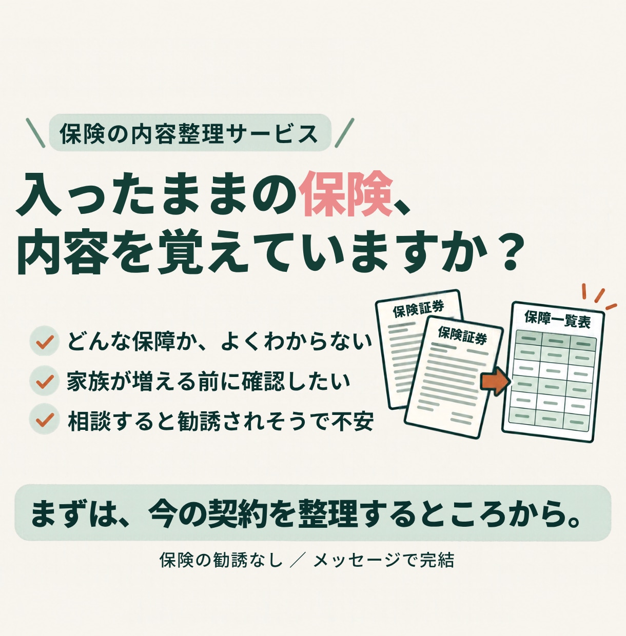 保険証券の保障内容と保険料を一覧表にまとめます FP2級・AFP認定者が、加入中の保険を2契約まで整理 イメージ1