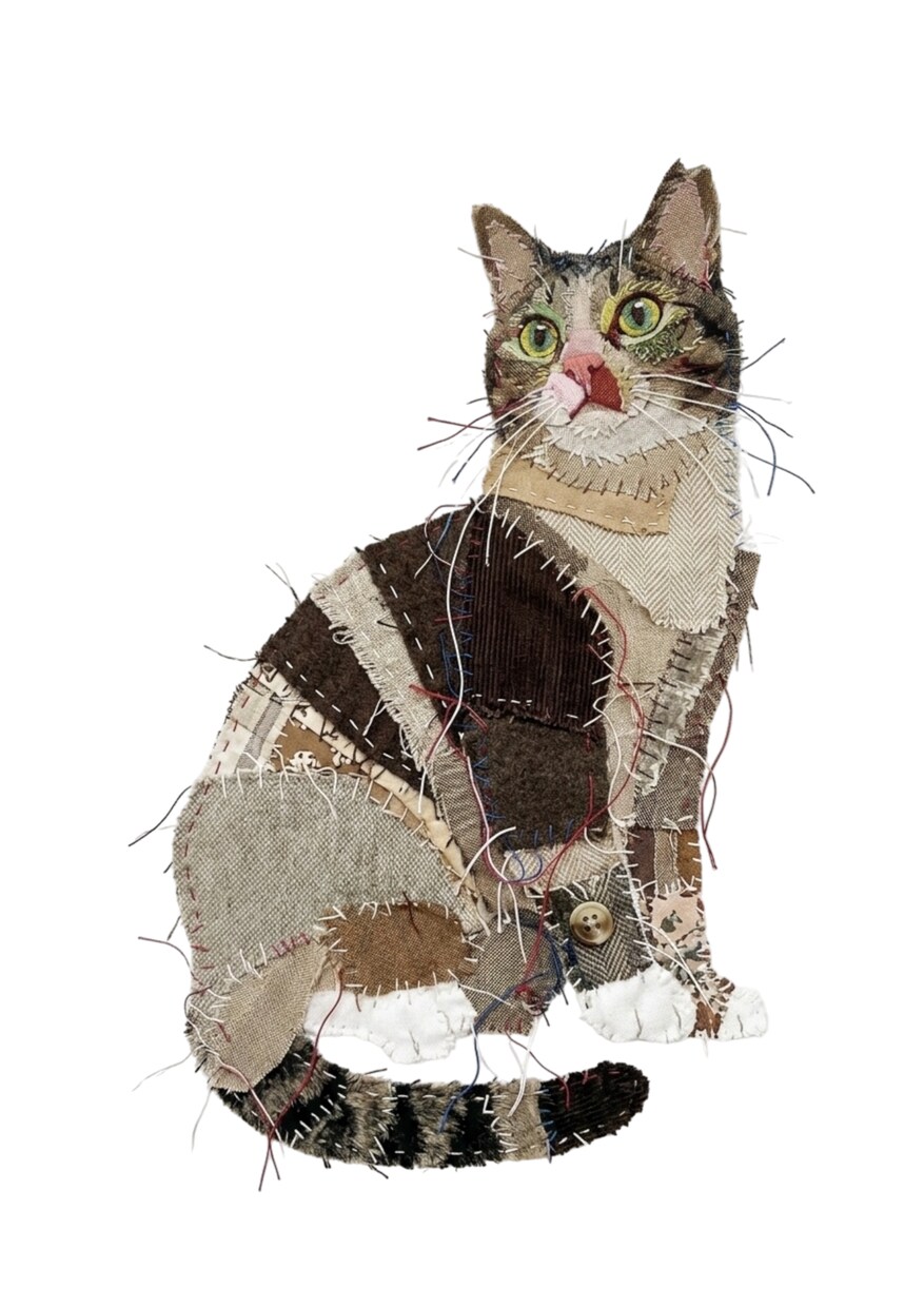 猫・ペットの布コラージュ作品を制作します 写真から布と手縫いでペットアート制作 イメージ6