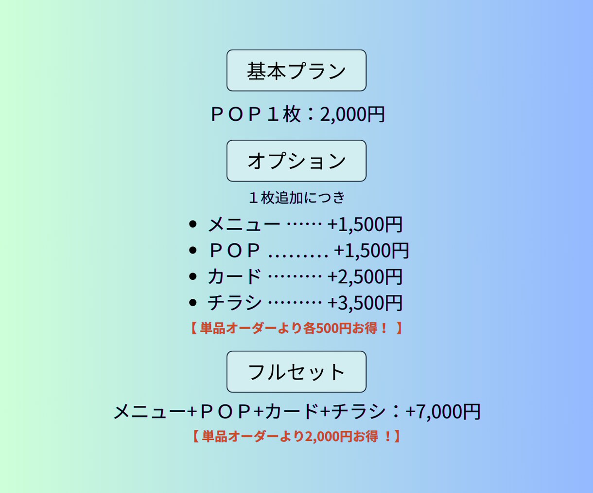 ＰＯＰ(＋販促ツール一式)｜テンプレ制作します お得なセットプラン有｜店舗ブランディング・開業準備｜業種不問 イメージ4