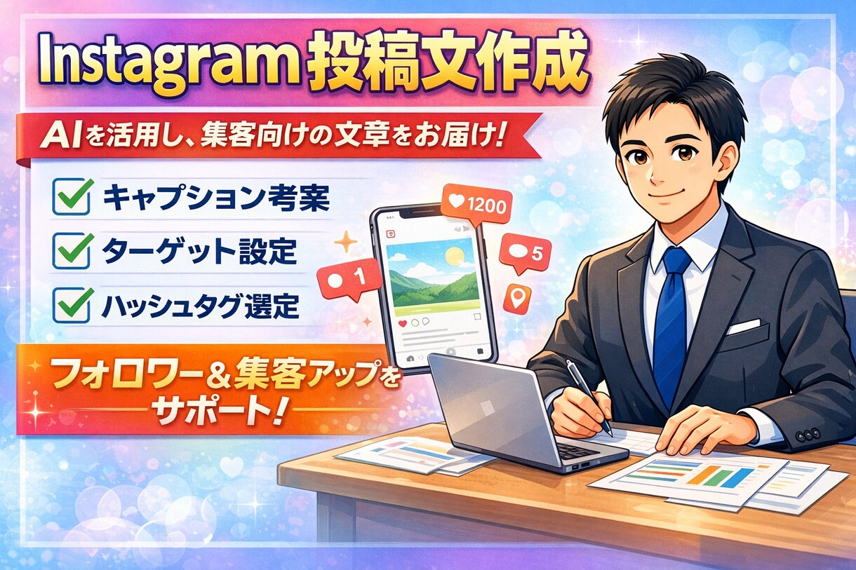 SNS投稿・広告文を、考えずに済むようにします SNS投稿・広告文を、考えずに済むようにします。 イメージ1