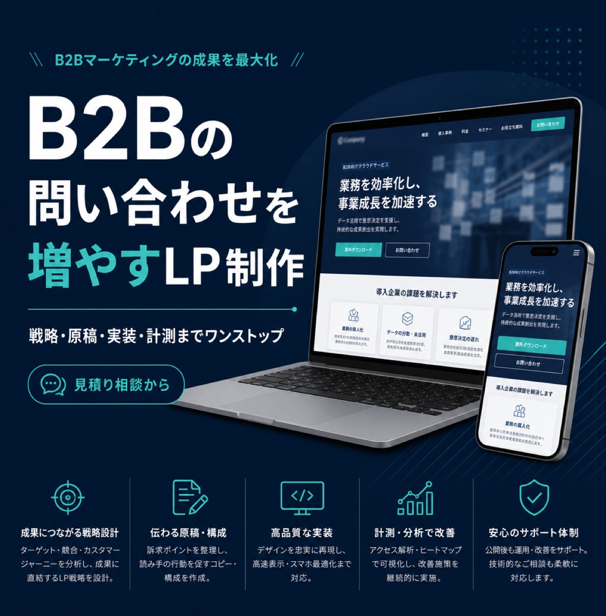 B2Bの問い合わせを増やすLP制作します 戦略・原稿・実装・計測までワンストップ イメージ1