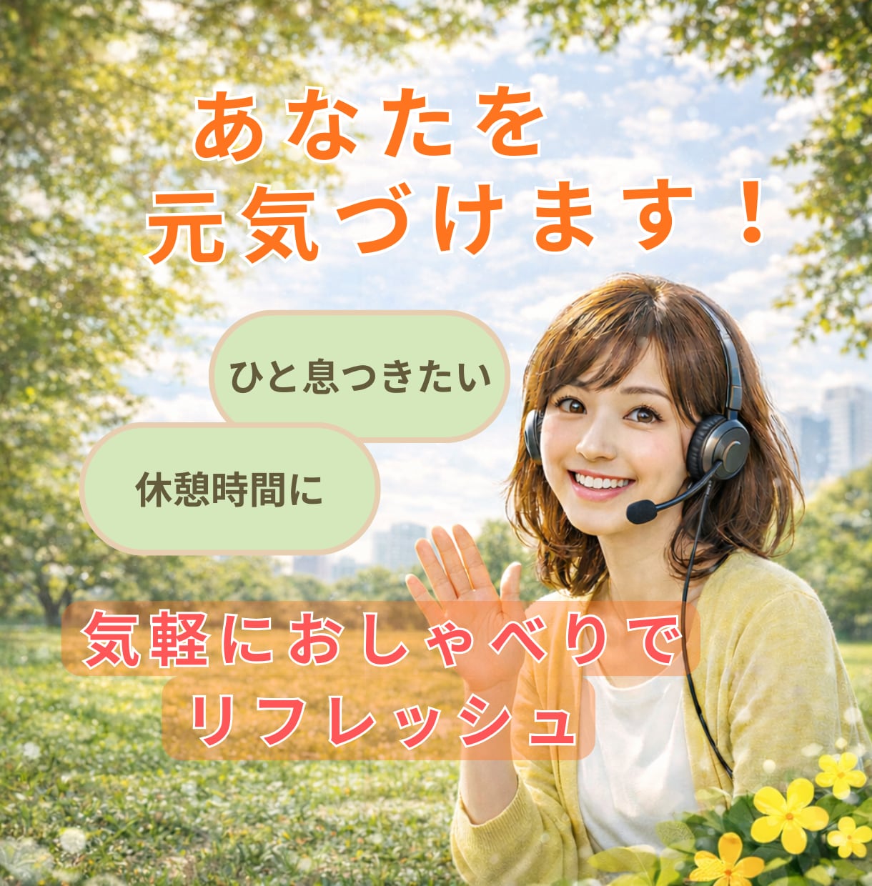 気分転換の雑談で応援／あなたを元気づけます 育児と仕事の合間に元気チャージ／明るい雑談で切り替えを応援 イメージ1
