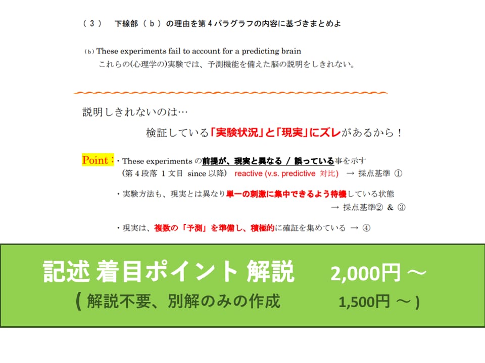 英語長文　説明問題　あなたの記述答案を添削します 予備校講師歴12年の私にお任せあれ！解答根拠を提示して採点 イメージ2