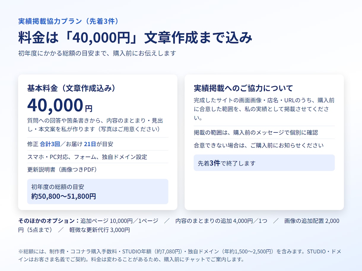 実績掲載協力で文章作成込みのHPを制作します 実績掲載にご協力いただくプラン。更新説明書まで込み イメージ2