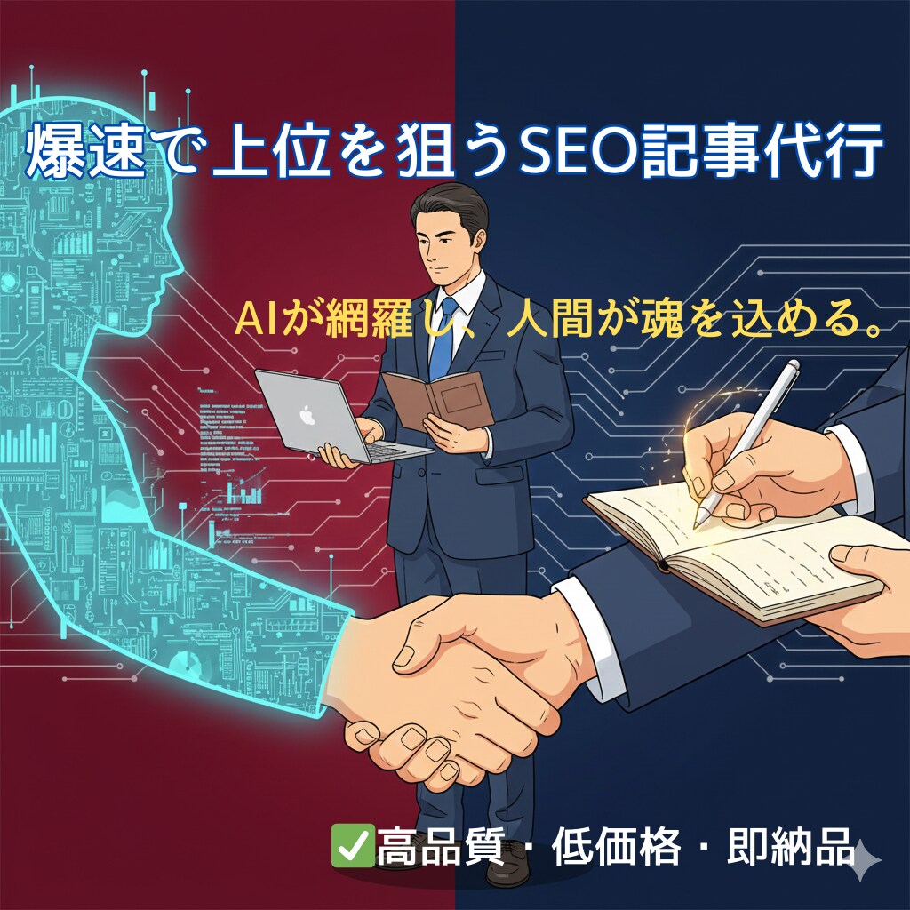 爆速SEO！AI生成×プロの再編集で上位奪取します AIの速さと人間の熱量を融合。検索上位と読者の心を掴みます イメージ1